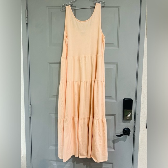 J. Crew Womens L Sleeveless Tiered Cotton Maxi Midi Dress Pastel peach color - Picture 7 of 9